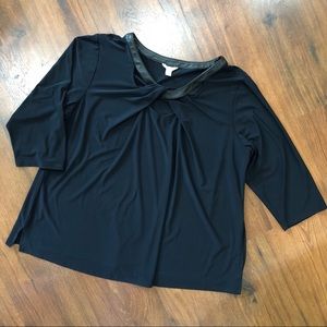 Cato black blouse with vegan leather trim